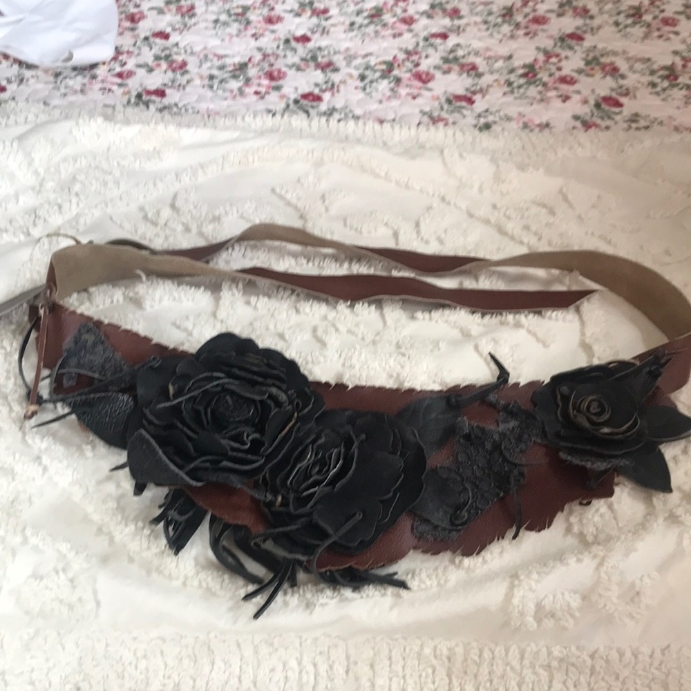 Handmade original leather flowered belt.